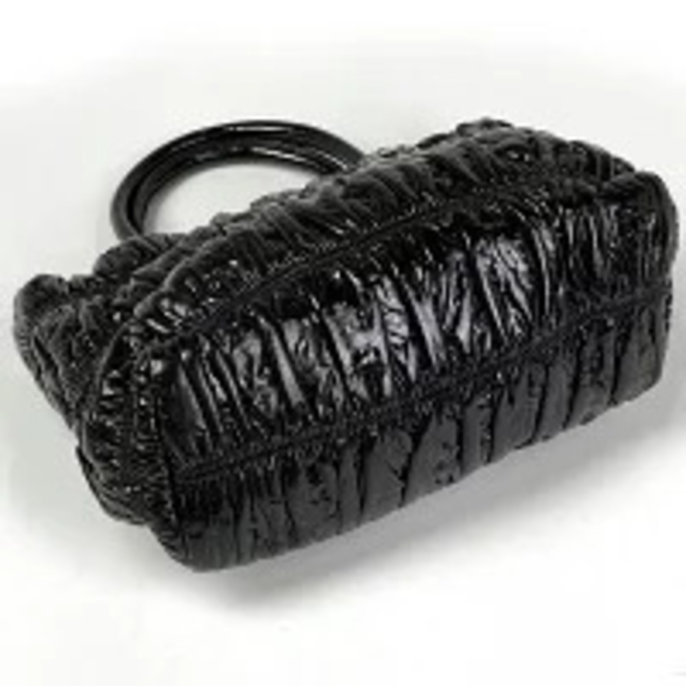 Prada Plate Black Shoulder Vernis Nero Leather Gathered Bag Patent 2way Black